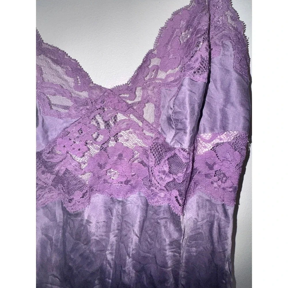 Vtg Y2k Victoria's Secret 100% Silk Lace Trim Purple Slip Babydoll Top XS Fairy - Picture 2 of 9
